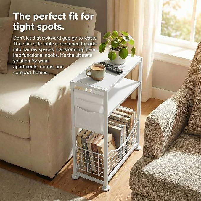 Skinny Side Table with Storage, 3 Tier Slim Side Tables - Image 4