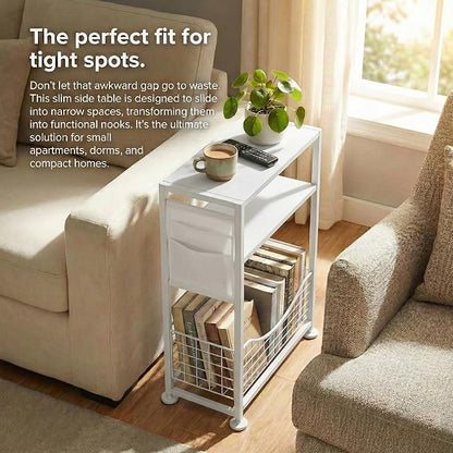 Skinny Side Table with Storage, 3 Tier Slim Side Tables - Image 4