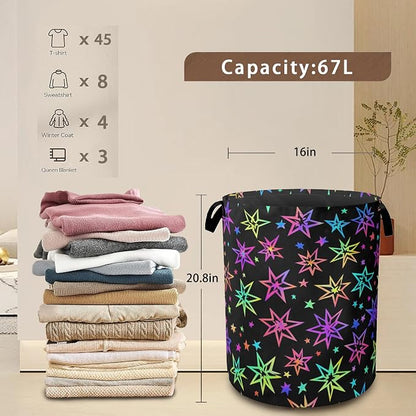 Laundry Hamper, Bright Neon Stars Laundry Basket, Waterproof Oxford Cloth - Image 3