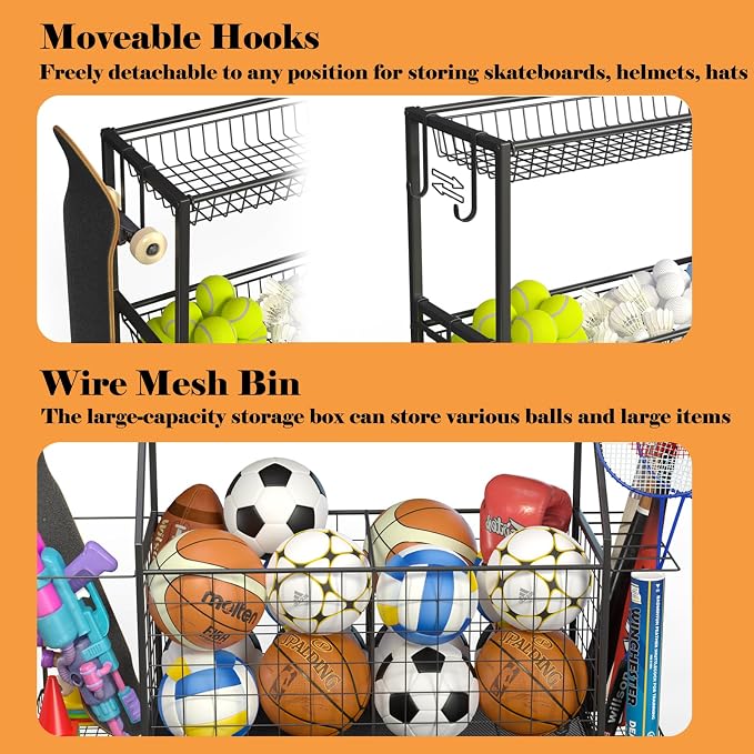 Sports Equipment Organizer, Garage Ball Storage Racks - Image 4