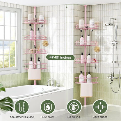HAMITOR Corner Shower Caddy Tension Pole: 4-Tier Rust-Resistant Adjustable - Image 7