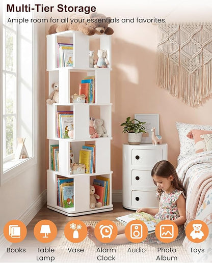 5-Tier Rotating Bookshelf Tower, 360° Square Spinning Book Shelf | Floor - Image 5