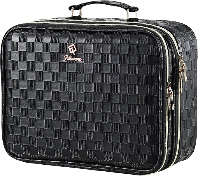 Makeup Bag with LED Lighted Mirror 12.2 IN Travel Double Layer Makeup Case by Faquenc