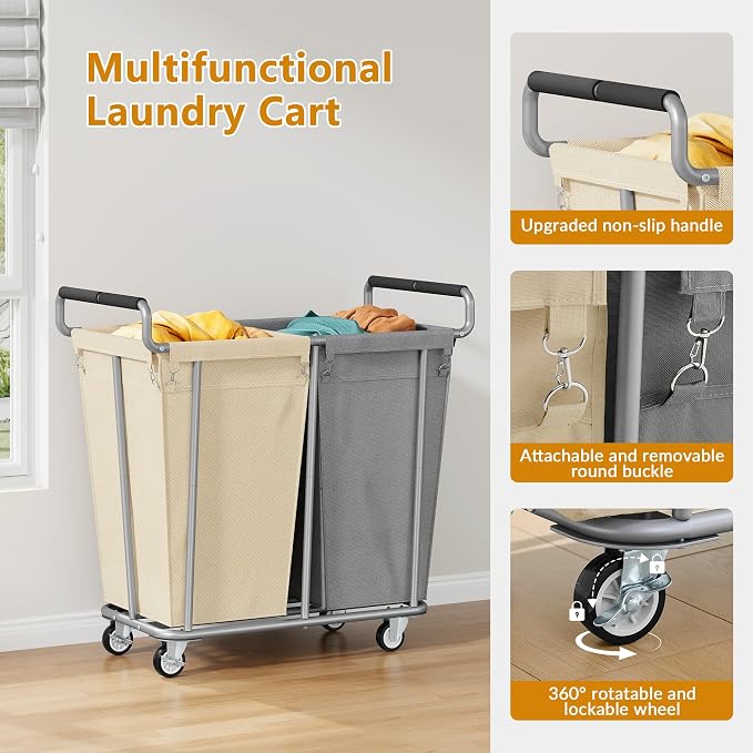 Large laundry hamper with Wheels, 2 Bag 360L Big Rolling Laundry Basket Sorter - Image 6