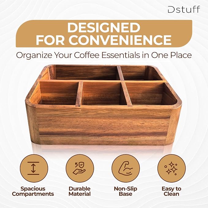 Dstuff Acacia Wood Coffee Station Organizer - Image 3