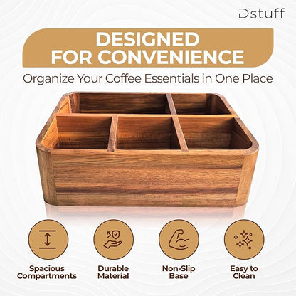 Dstuff Acacia Wood Coffee Station Organizer - Image 3