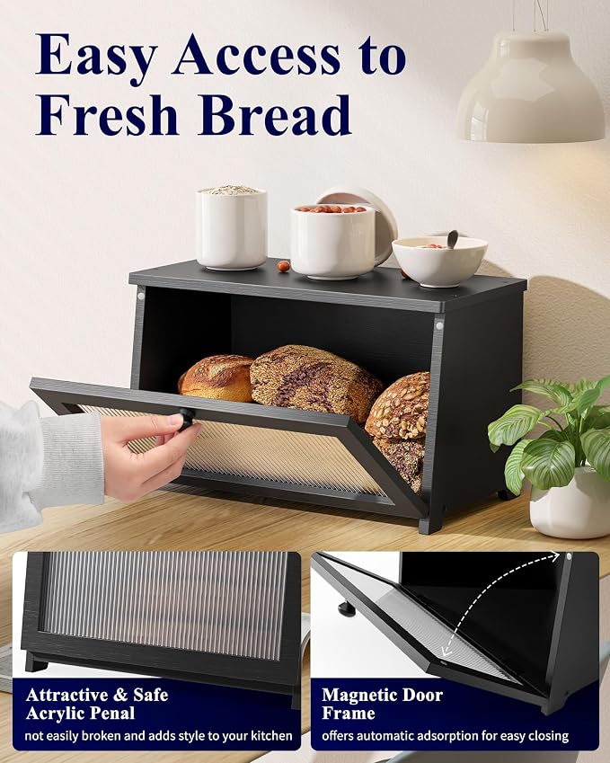 Kitsure Wooden Bread Box for Kitchen Countertop, Stylish Bread Storage - Image 5