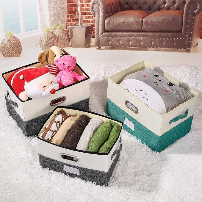 Large Linen Fabric Foldable Storage Bins - Image 3