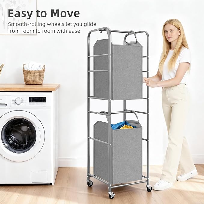 STORAGE MANIAC 2 Tier Vertical Laundry Hamper, 2 Section Laundry Sorter - Image 4