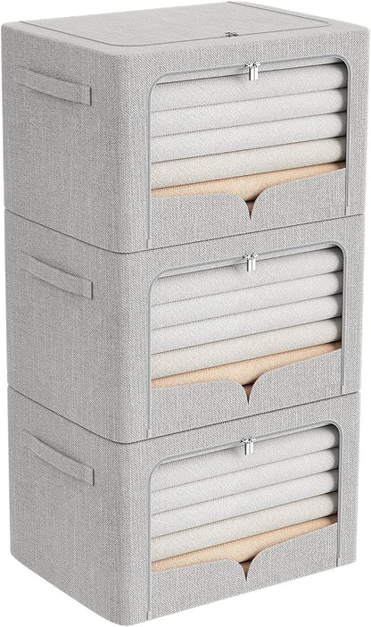 FHSQX 3 Pack Clothes Storage Bins Foldable Metal Frame Storage Box Extra Large by FHSQX