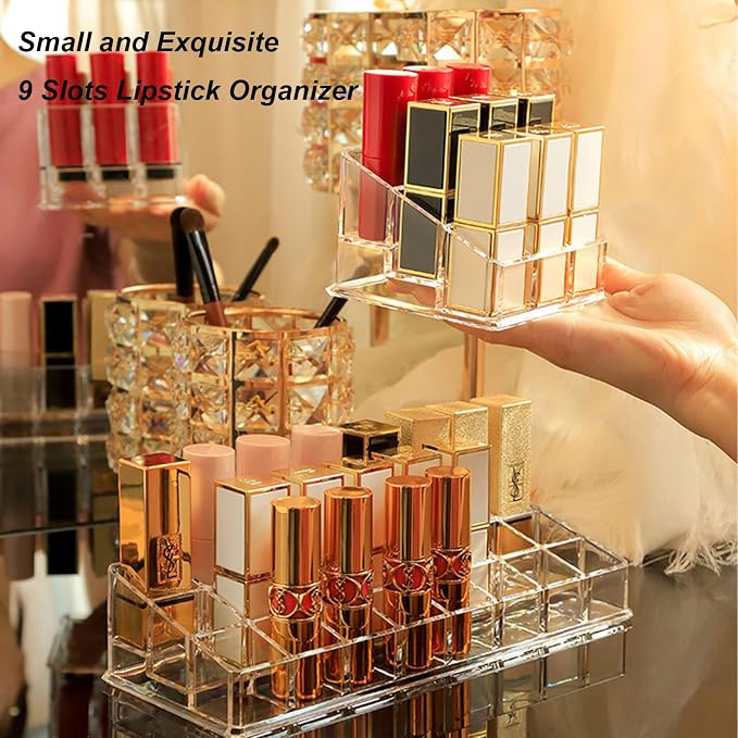Clear Acrylic Lipstick Lip Gloss Organizer 9 Slots Small Comestic Display Holder - Image 4