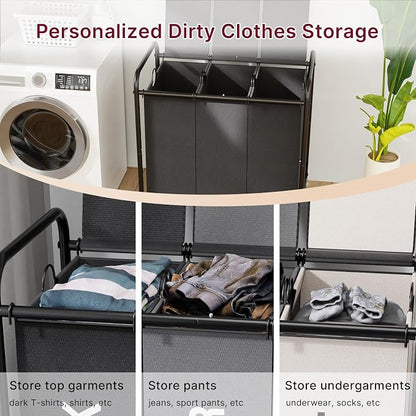 180L Laundry Sorter 3 Section – Heavy Duty Rolling Laundry Basket - Image 3