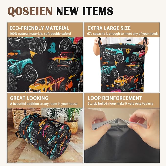 Laundry Hamper, Abstract Truck Laundry Basket, Waterproof Oxford Cloth Storage - Image 2