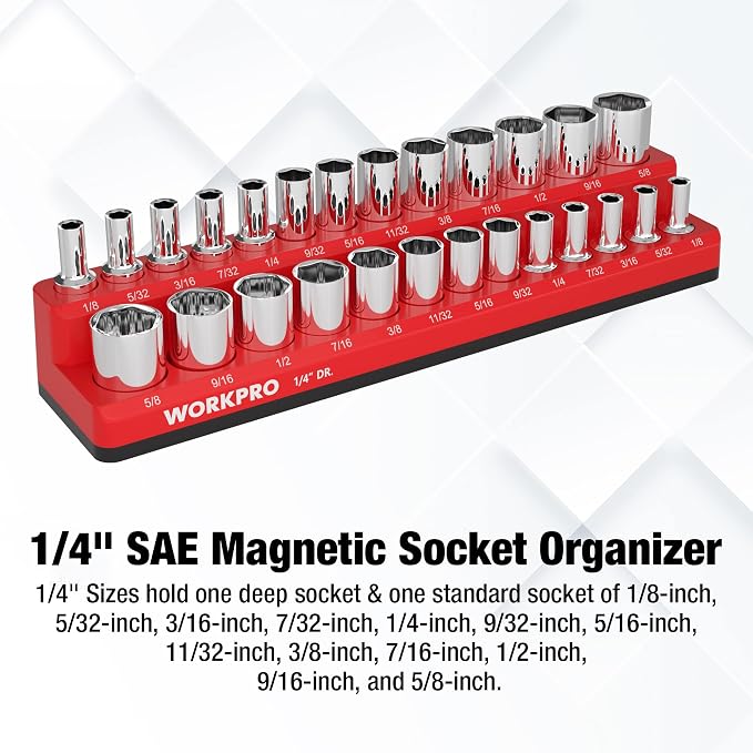 WORKPRO Magnetic Socket Organizer, 1/4-Inch SAE Socket Holder, Socket Trays - Image 2