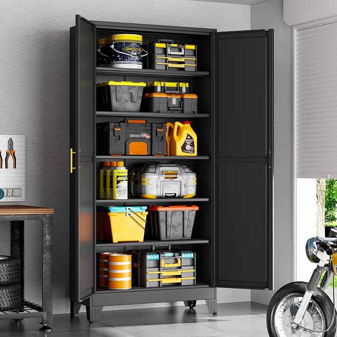 75" Black Tall Metal Storage Cabinet - Image 2
