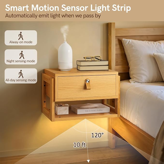 Afuly Floating Nightstand with LED Light Strips, Modern Night Stand with Drawer - Image 3