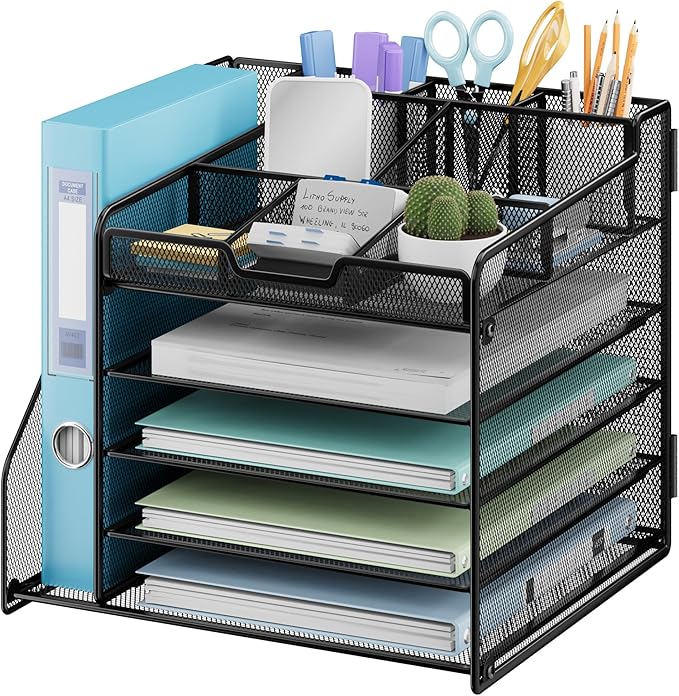 Lavatino Desk Organizer, 5-Tier Metal Mesh Paper Letter Tray by Lavatino