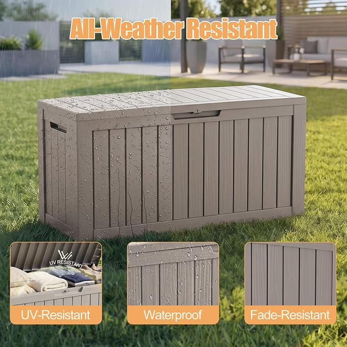 Outdoor Storage Box, 100 Gallon Resin Deck Box, Indoor Outdoor Waterproof - Image 2