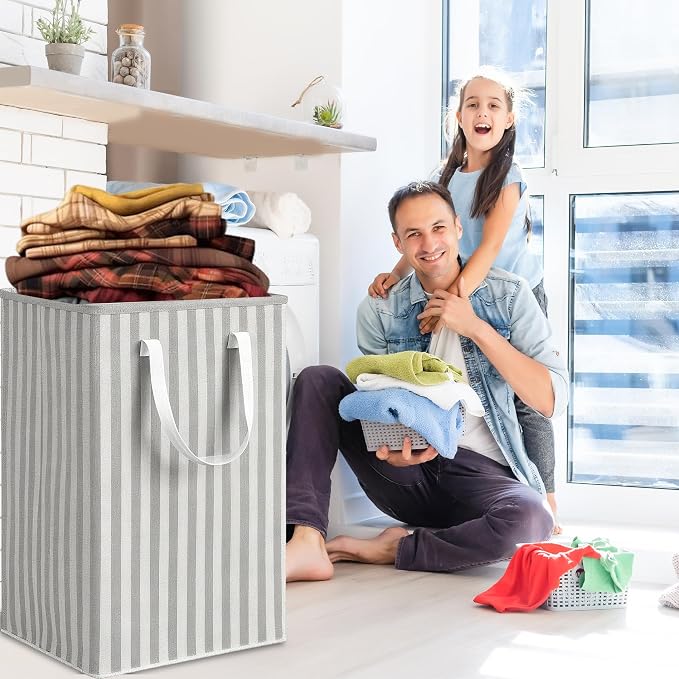 3 Pack Laundry Hamper Collapsible 75L Large Waterproof Cotton Linen Clothes - Image 6