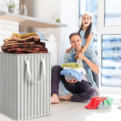 3 Pack Laundry Hamper Collapsible 75L Large Waterproof Cotton Linen Clothes - Image 6