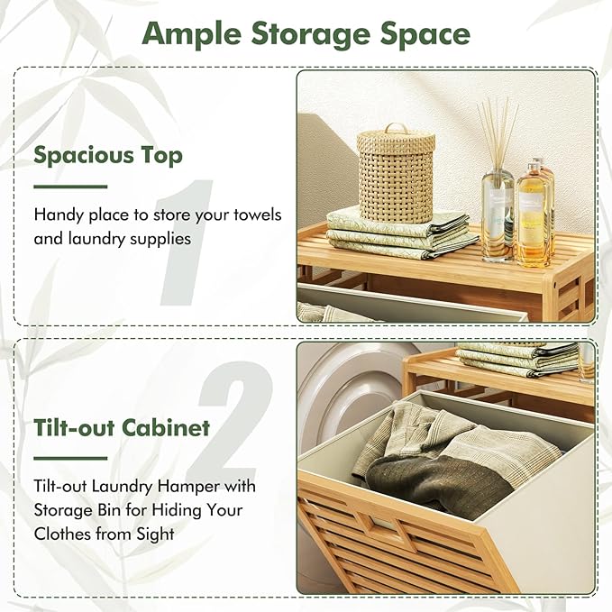 Giantex Tilt Out Laundry Hamper, Bamboo Laundry Storage Cabinet - Image 5