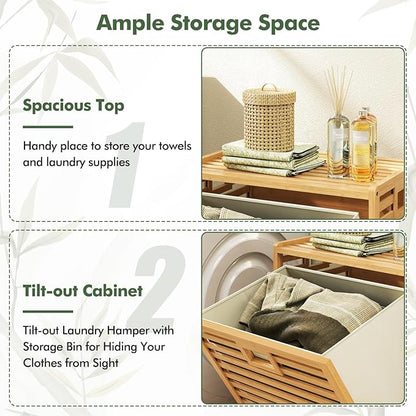 Giantex Tilt Out Laundry Hamper, Bamboo Laundry Storage Cabinet - Image 5