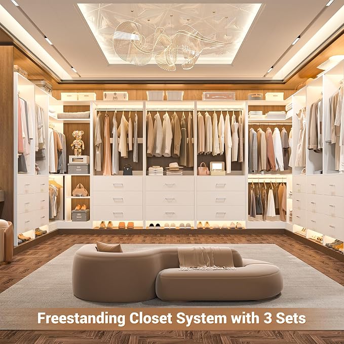 Aheaplus Closet System with 3 Drawers, 2 Hanging Rods & Corner Tower, Corner - Image 5