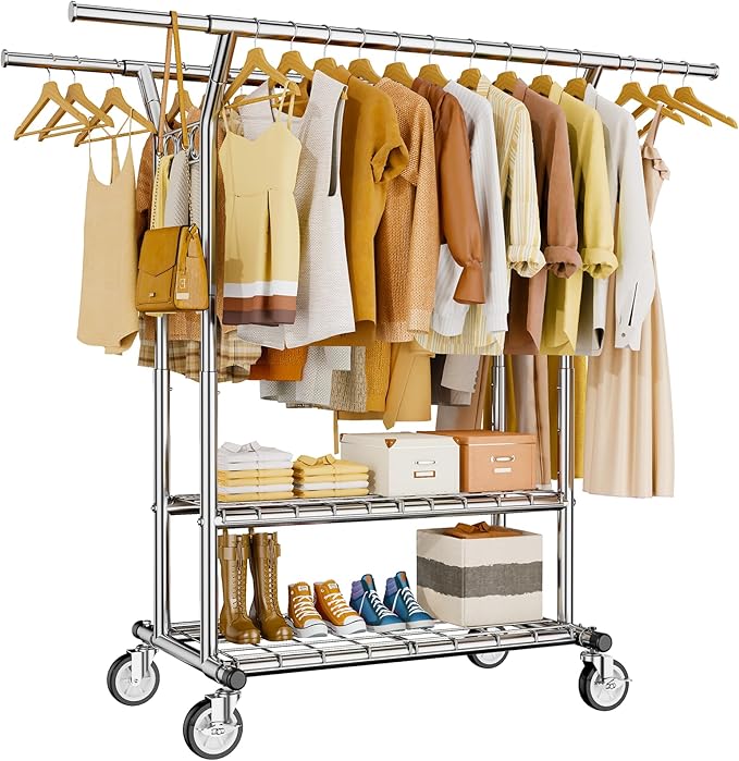 HYSEYY Heavy Duty Clothes Rack, Rolling Clothing Rack by HYSEYY