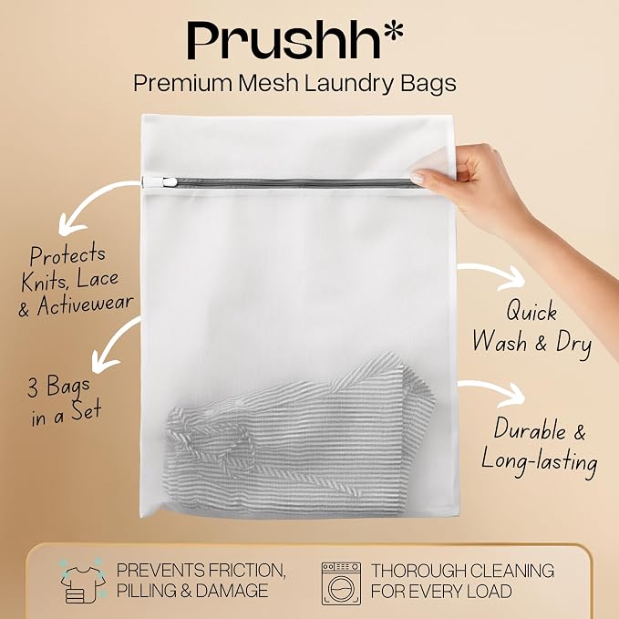 3Pc Spacious Durable Mesh Laundry Bags Protects Delicates, Fine Mesh - Image 9