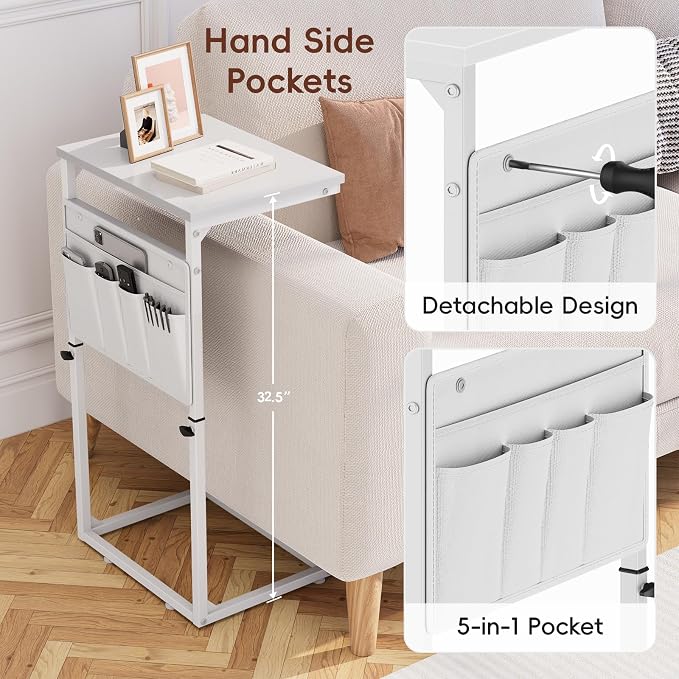 Vagusicc C Shaped End Table, Adjustable Height Small Couch Side Table - Image 7