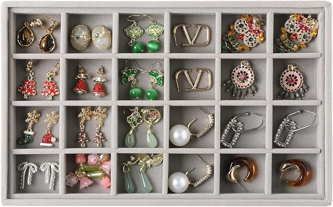 Frebeauty 24 Grid Earring Organizer, Velvet Jewelry Tray by Frebeauty