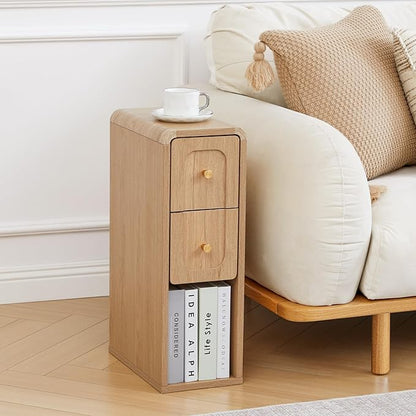 Narrow Nightstand with 2 Drawers, Small Bedside Tables, Mid-Century Modern Slim by MAHYIZYI-SimpleFashionable