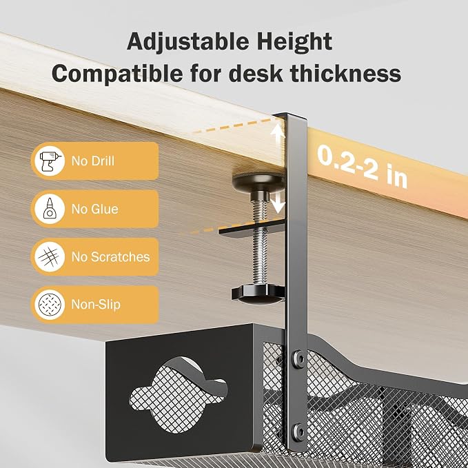 DELAMU 25'' Extended Under Desk Cable Management, No Dill Desk Cable Management - Image 3