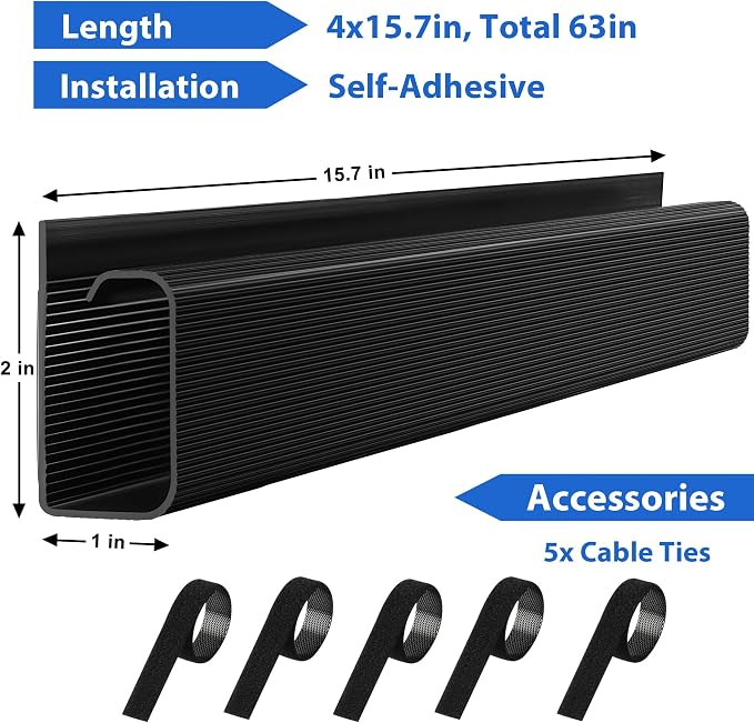ZhiYo Cable Management Under Desk J Channel, 63in Cable Raceway, Self-Adhesive - Image 5
