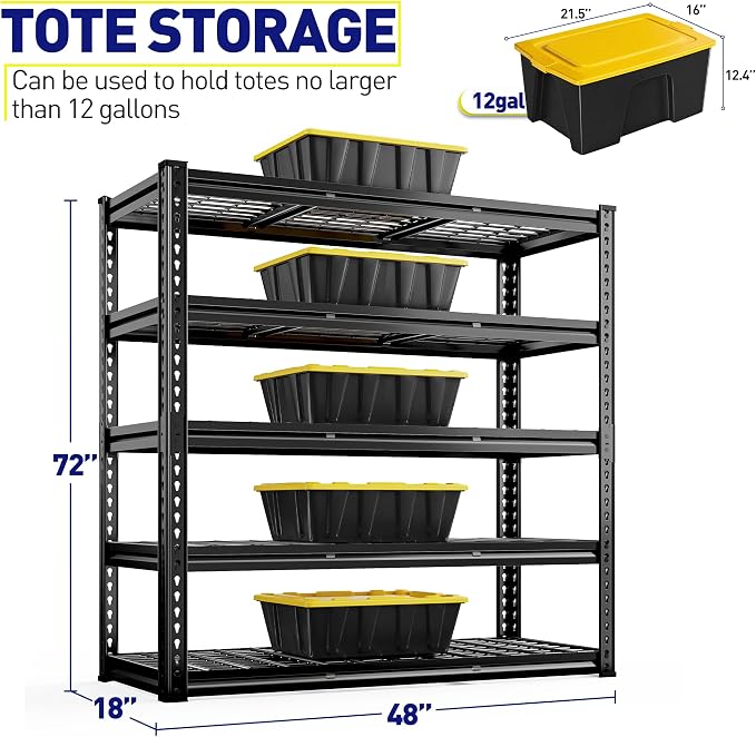 REIBII 48" W Garage Shelving, 5-Tier Storage Shelves Load 3030LBS, Adjustable - Image 3