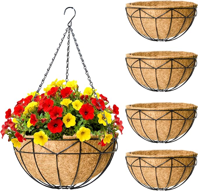 4 Pack 14 Inch Black Wire Hanging Planter by JFFLYIT