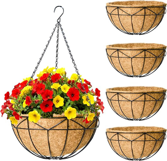 4 Pack 14 Inch Black Wire Hanging Planter by JFFLYIT