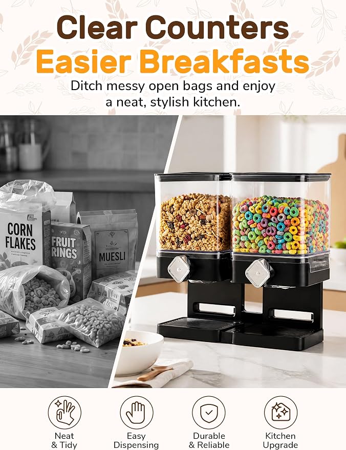 Dual Cereal Dispenser, 7.4L Large Cereal Storage Container - Image 2
