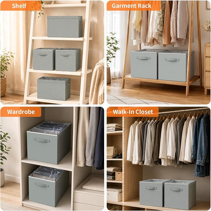 Aokeyee 4 Packs Grey Clothes Organizer 5 Divided Wardrobe Closet Storage | - Image 7