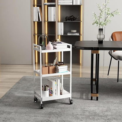 3-Tier Metal Utility Rolling Cart, Heavy Duty Multifunction Rectangular Cart - Image 2