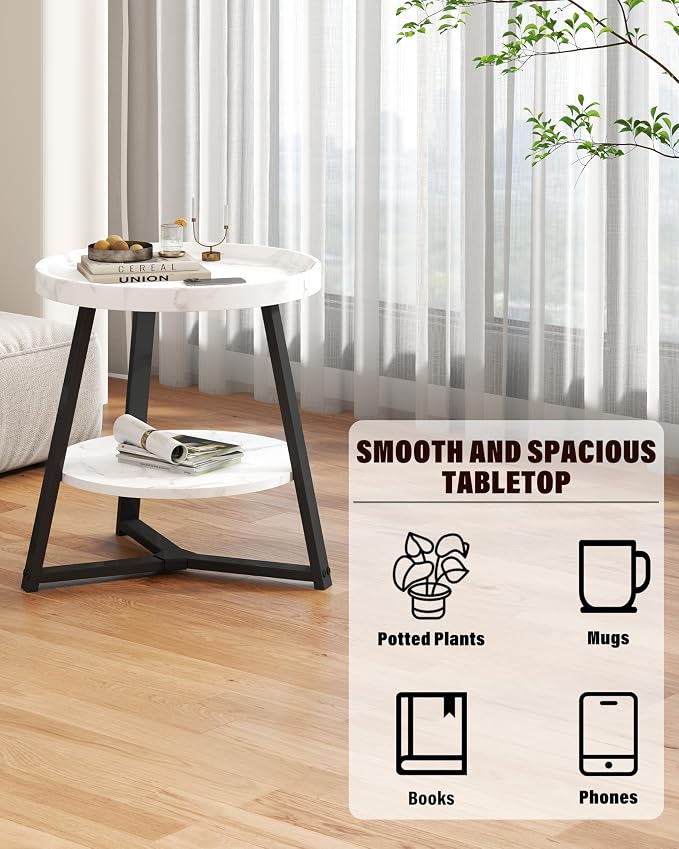Small Round End Table, 2-Tier Side Table - Image 7