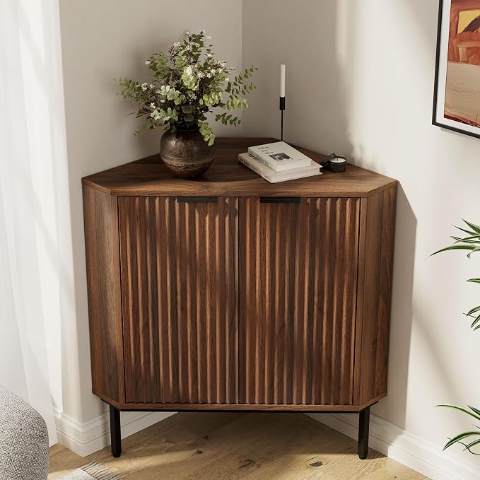 Fluted Corner Cabinet, Modern Small Floor Storage Cabinet by MoomJiee