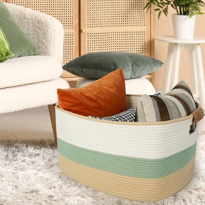 danpinera Large Woven Basket, 108L Rectangular Woven Storage Basket - Image 3