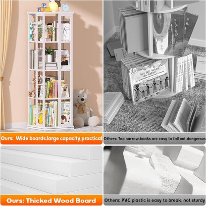 Aheaplus Rotating Bookshelf, 4-Tier Corner Bookshelf, 360 Display Wood Spinning - Image 7