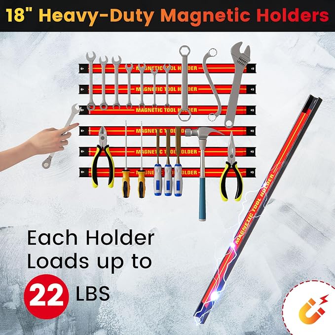 Goplus 6PCS 18" Magnetic Tool Holder, Wall Mounted 176LBS Capacity Magnetic - Image 2