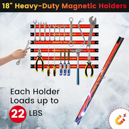 Goplus 6PCS 18" Magnetic Tool Holder, Wall Mounted 176LBS Capacity Magnetic - Image 2