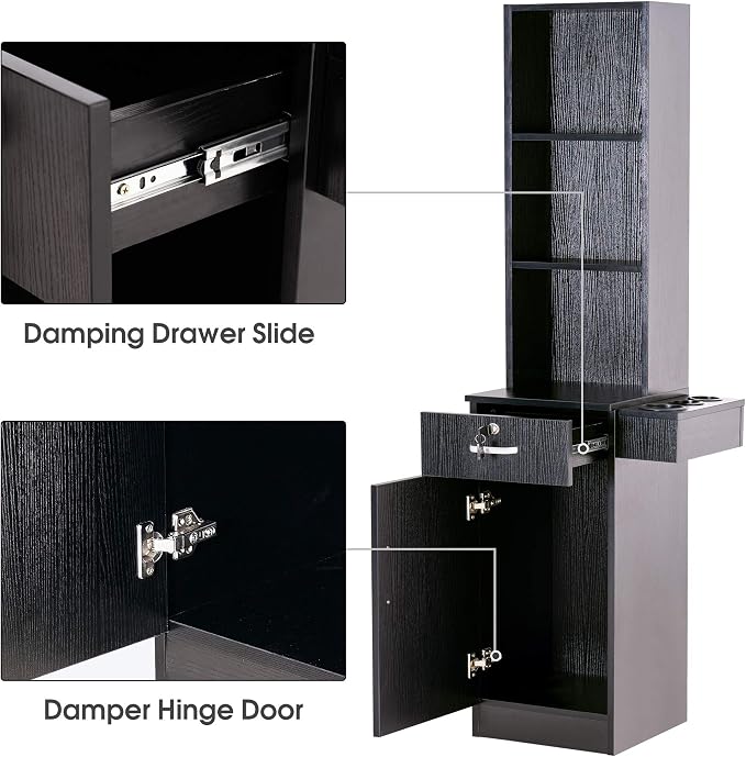 BarberPub Wall Mount Barber Station Hair Styling Drawer Storage Beauty Salon - Image 4