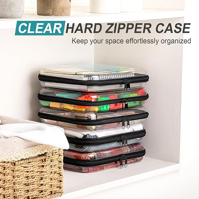 Sanwuta 6 Pcs Clear Hard Zipper Case Hard Plastic Zipper Pouches Transparent - Image 6