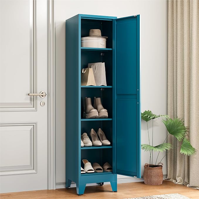 COFaR 67" Metal Narrow Storage Cabinet, Peacock Blue Slim Storage Cabinet - Image 4