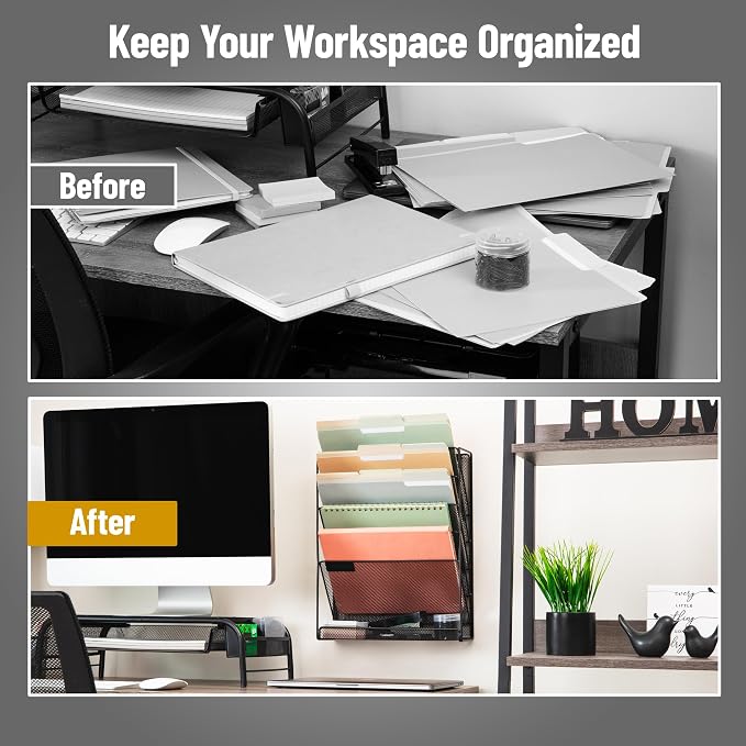 Mind Reader 5-Pocket Vertical File Storage, Desktop Organizer, Wall Mount - Image 5